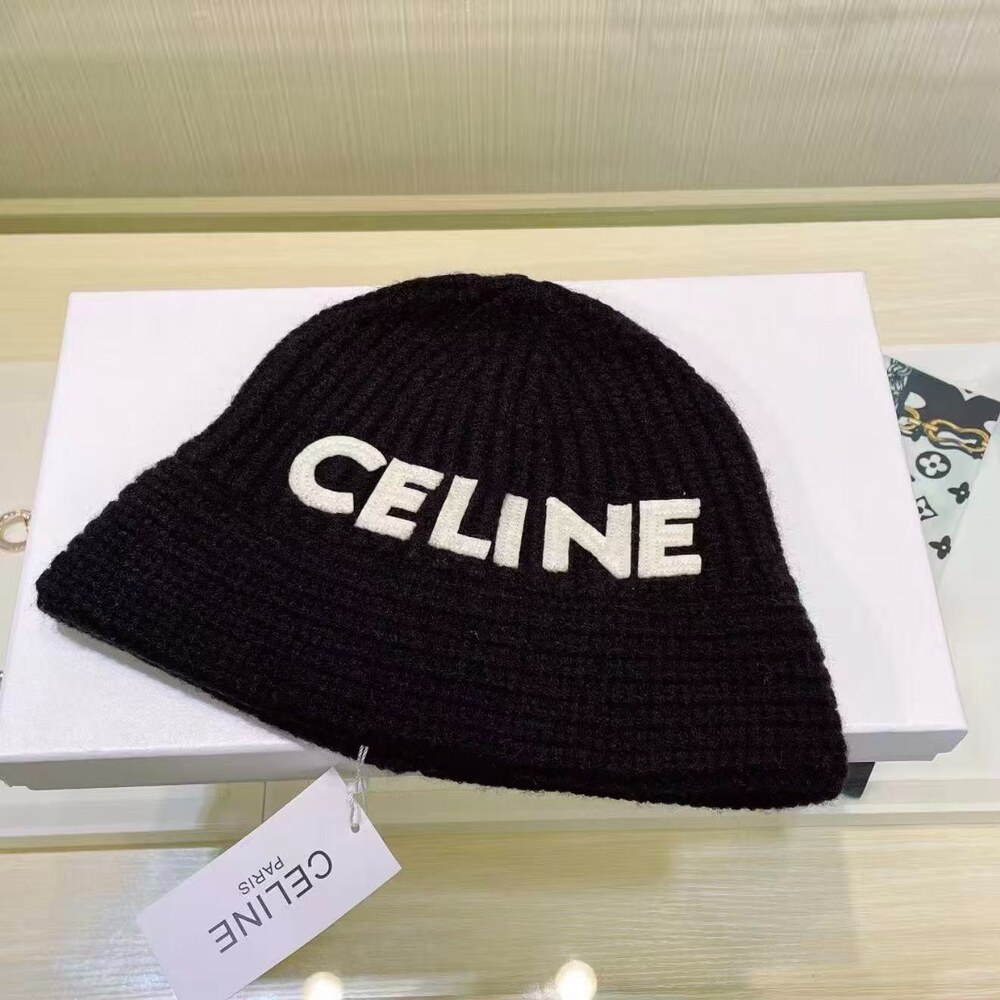 Celine Logo Ribbed Knit Beanie in Black - Picture 4 of 4